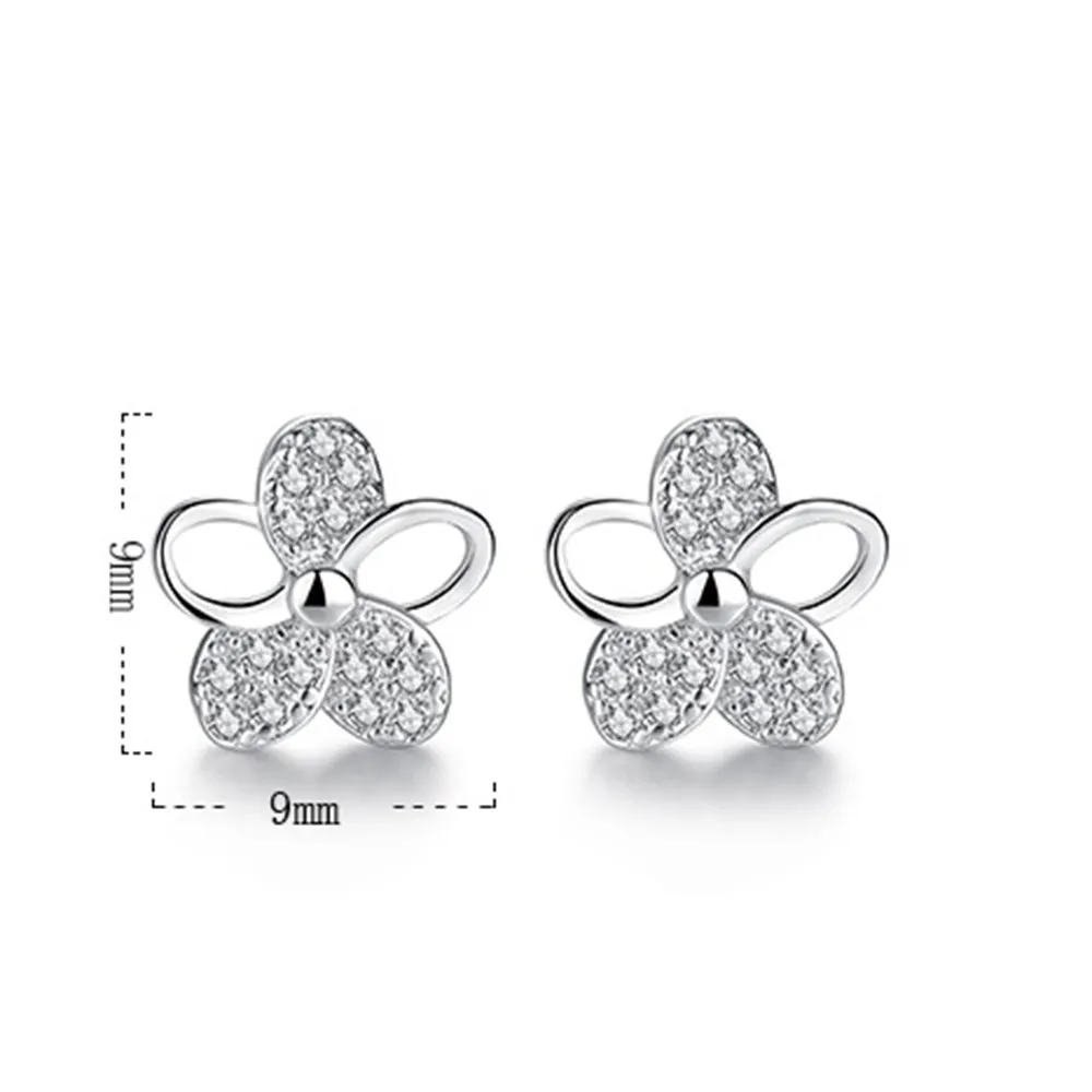 

925 Sterling Silver Stud Earrings High Quality Woman Fashion Jewelry Retro Simple Plum Leaf Crystal Zircon Earrings