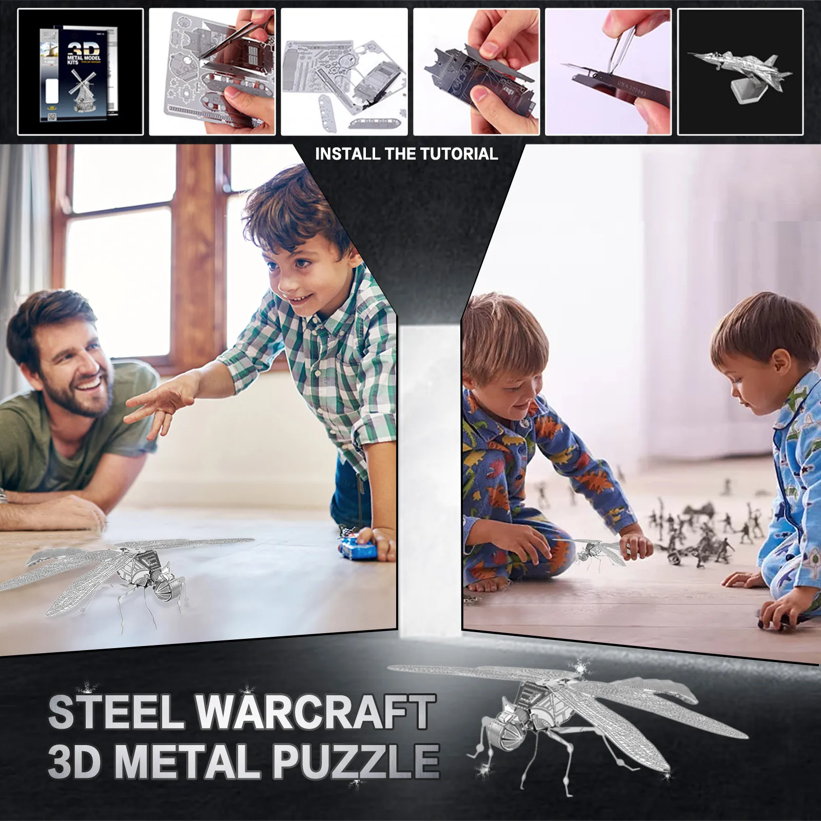 

3D Metal Puzzle Insect Stainless Steel Dragonfly Assembly DIY Jigsaw Puzzles Kits for Adults Table Ornaments Educational Toy