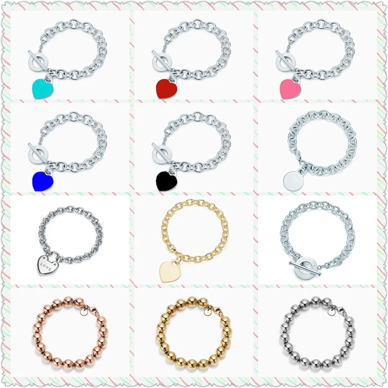 Браслет из серебра S925 пробы бусины в форме сердца с замком (10 мм)