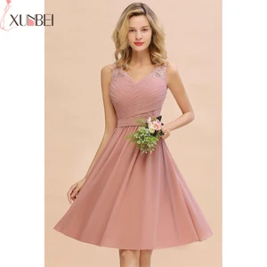 Bridesmaid Dresses Short Pink A-Line Sleeveless Formal Party Elegant Dress For Women Wedding Dress vestidos fiesta boda Bridesmaid Dresses Short Pink A-Line Sleeveless Formal Party Elegant Dress For Women Wedding Dress vestidos fiesta boda