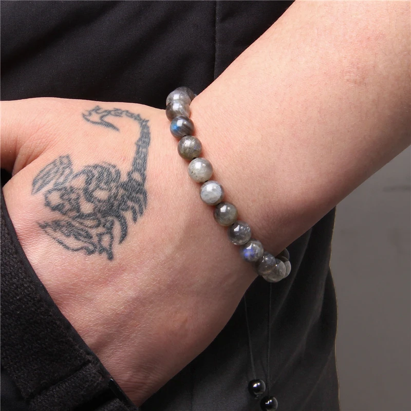

Natural Labradorite Bracelets For Men Vintage Woven Bracelet Women Jewelry Handmade Polished Stone Beads Adjustable Pulsera Gift