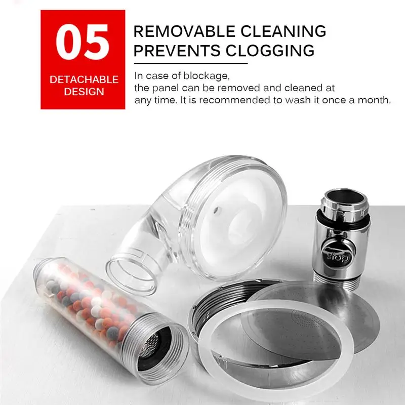 

Shower Head 3 Modes Adjustable With Button Stop Button Anion Replacement Bathroom Accessories Filter Ball Saving Water Spray SPA