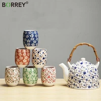 borrey japanese teapot ceramic tea sets large lifting teapot and cup hand painted teapot with infuser tea tray gift teaware 7pcs