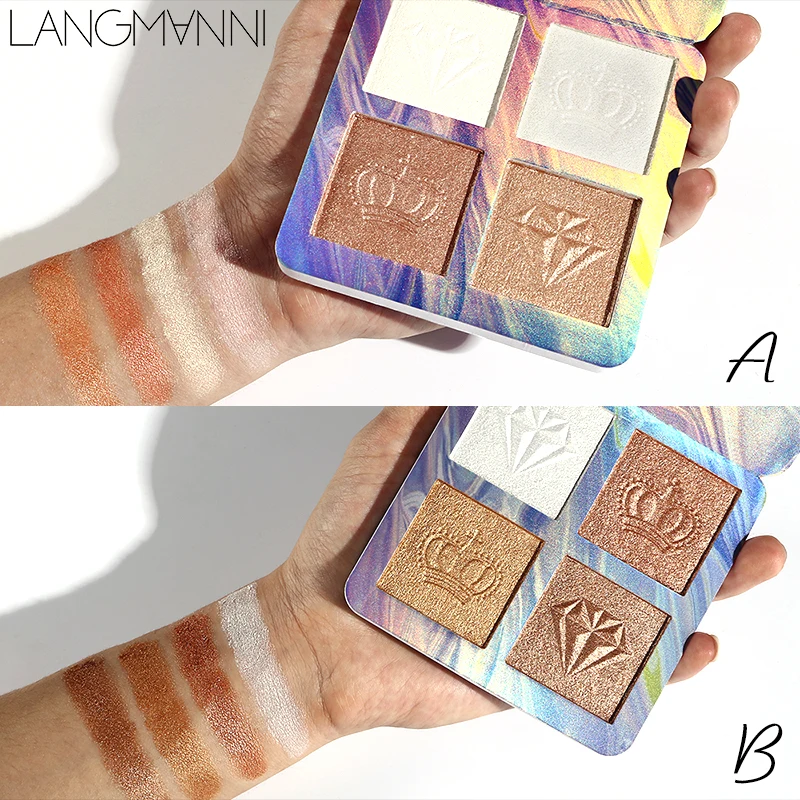 4 цвета хайлайтер палитра Макияж порошок светящийся набор осветитель макияж