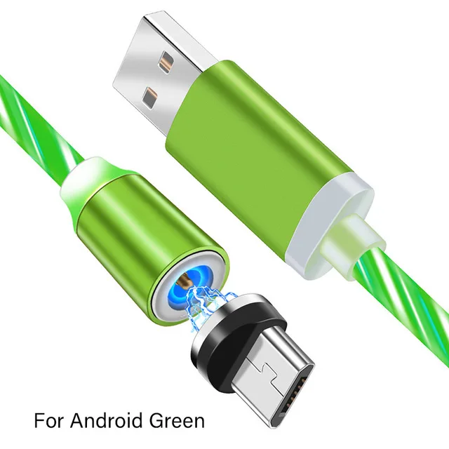 СВЕТОДИОДНЫЙ Магнитный зарядный usb-кабель для быстрой зарядки Xiaomi mi a3 mi 9t Red mi 3s 4 4a 4X5 Plus Note 5 Pro 5A Android USB C зарядный шнур - Цвет: Micro USB Green