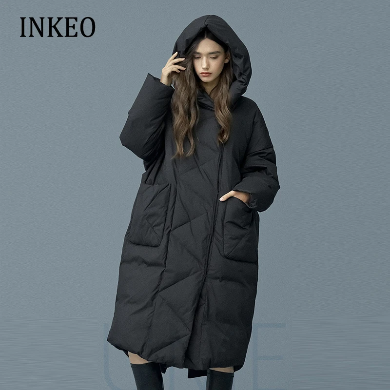 M - 3XL Women's down jacket Winter Overszied Black Thick warm Female Hooded Long Puffer coat Parkas Casual Lady New INKEO 1O236