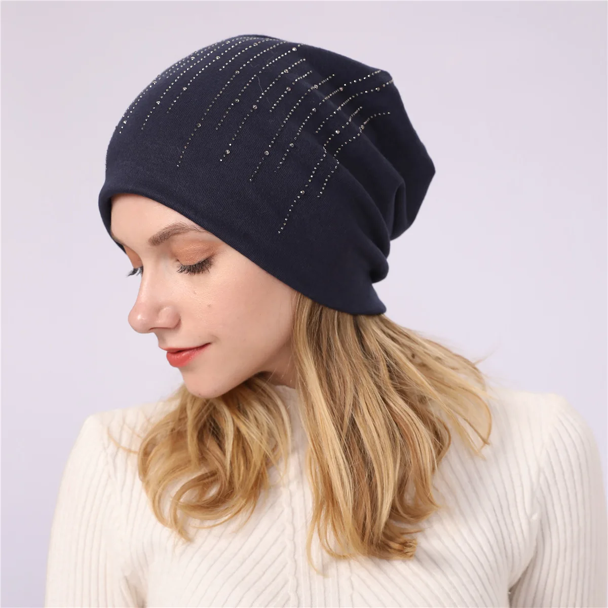 Стразы beanies turban головные уборы для женщин эластичные мягкие хлопковые шапки бини шапки Женская мода шапки сплошной цвет весна-осень шляпа