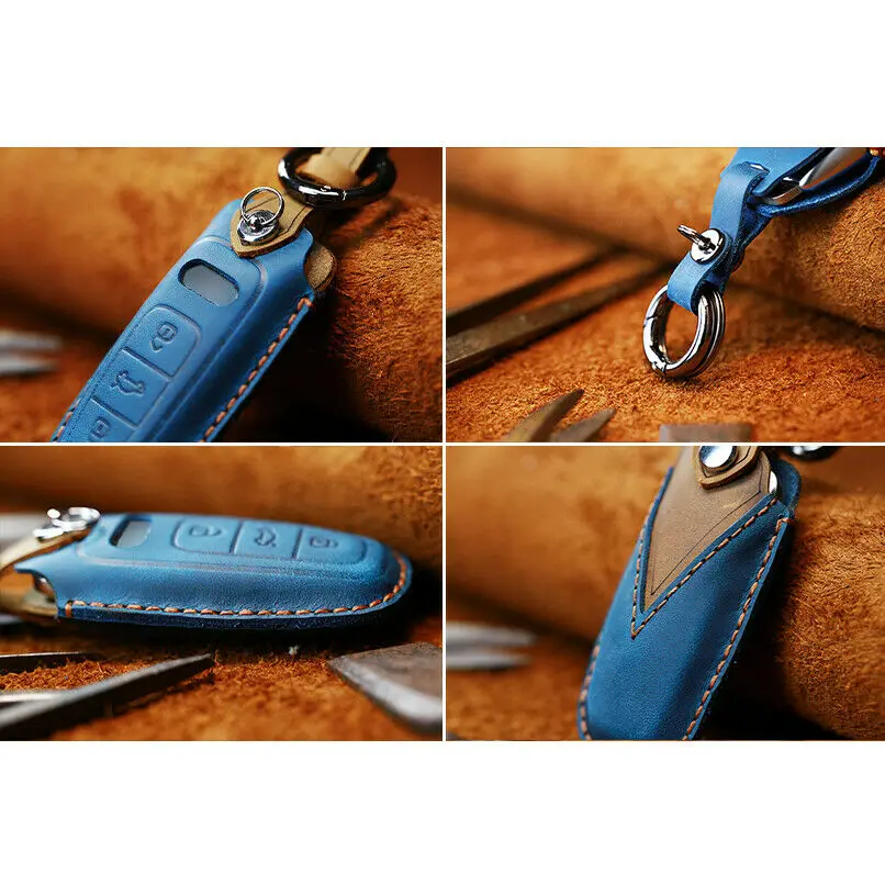 

1Pcs 3 Buttons Genuine Leather Car Remote Key FOB Case Cover Key Holder With Keychain For Audi A8L 18-19 A6L A7 Q8 2019-2020