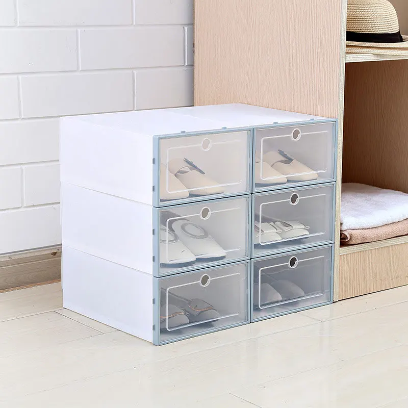 White Blue 6 шт./компл. шкаф для хранения коробка для обуви обувной шкаф Пластик утолщенной перевернуть обуви приемная коробка прозрачный прочный ящик с защитой от пыли - Цвет: White Blue