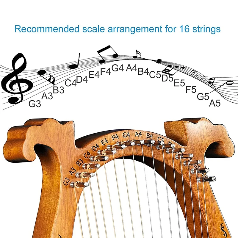 ZANi Lyre Harp 16 струнная деревянная уникальные узоры резные телефонные символы для