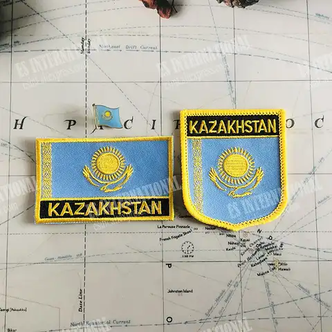 Флаг Республики Казахстан вышивка листов эмблемы щит и квадратная булавка набор украшения в ткани рюкзак нарукавных повязок
