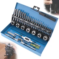 32pcs hss alloy steel metric tap and die set m3 m12 1st 2nd plug finishing wrench screwdriver screw pitch gauge for metalworking