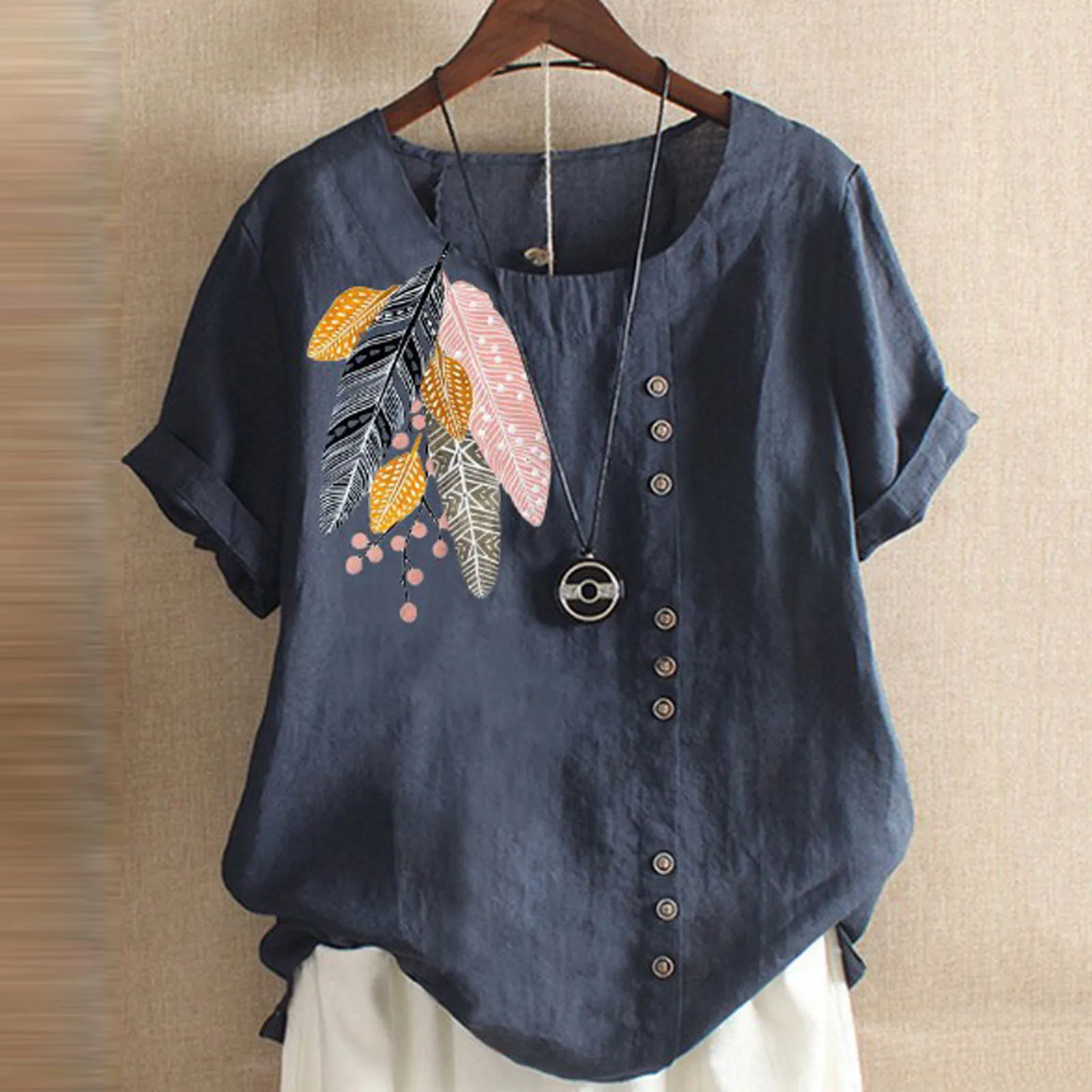 

New Tshirt 2021 Women's Summer Casual Round Neck Short Sleeve Flower Print Loose Shirt Tops Camisetas De Mujer