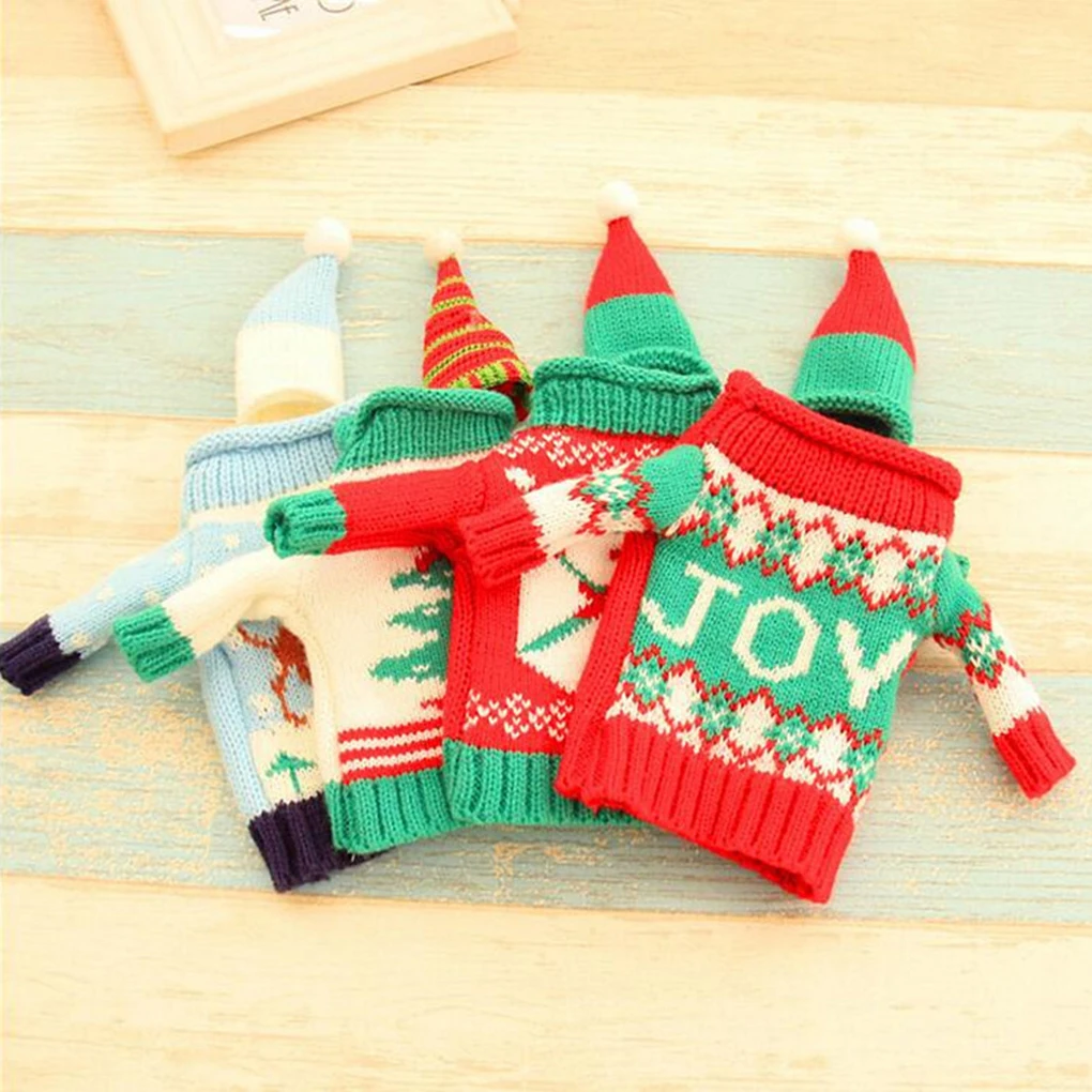 Christmas Deer Style Knitting Wool Red Wine Glass Champagne Bottle Covers Bag | Дом и сад