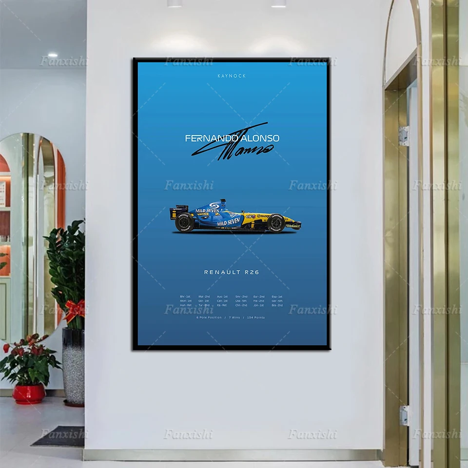 

Modern F1car Fernando Alonso R26 Painting Posters And Prints On Canvas Wall Art Modular Pictures Living Room Home Decor Man Gift