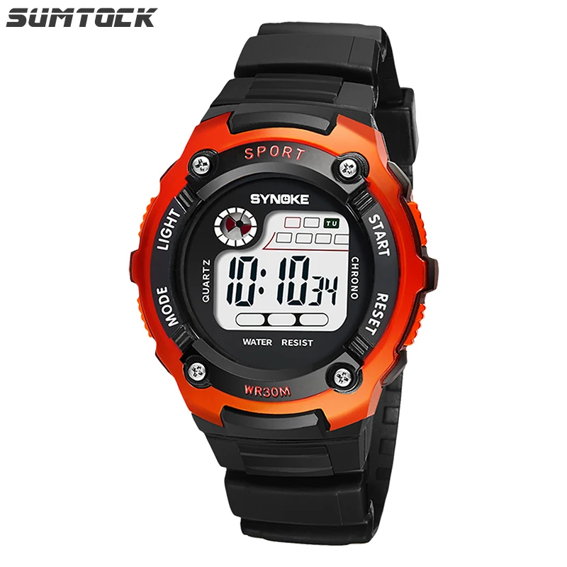 Orange Watch SYNOKE детские часы водонепроницаемые часы для мальчиков детские цифровые светящиеся часы с будильником Детские Подарочные часы montre enfant garcon - Цвет: Orange Watch