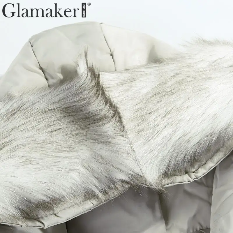 Glamaker сексуальный зимний теплый пуховик с капюшоном женский меховой воротник карман свободный пуховик уличная мягкая стеганая куртка