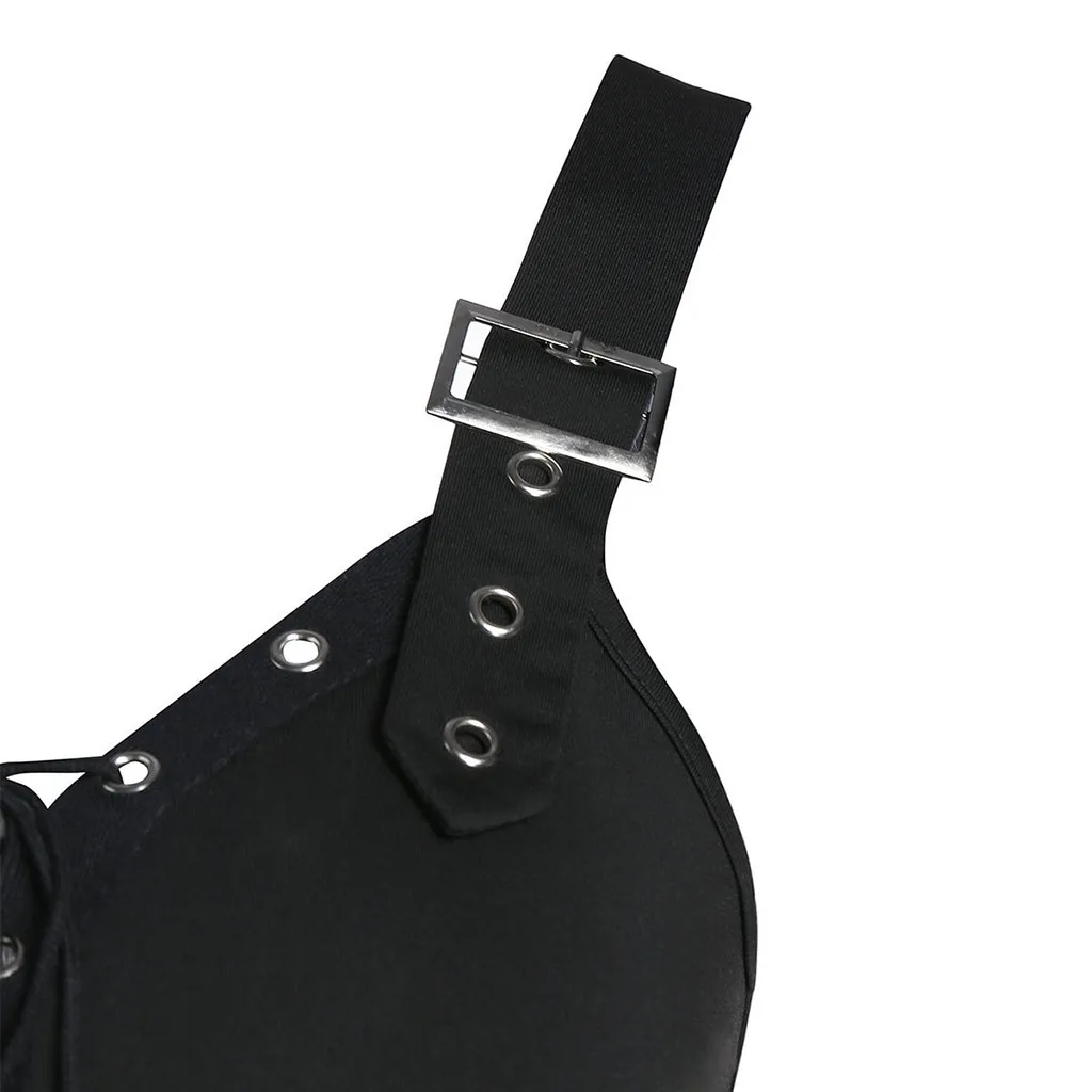 Женское платье мини с заклепками черное Бандажное в готическом стиле глубоким V