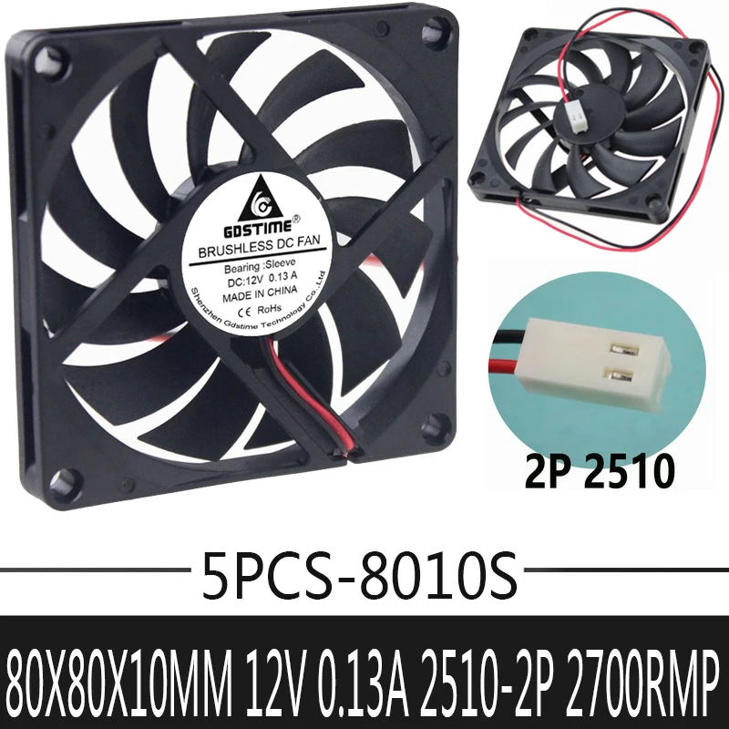80*80*10mm 2510-2p 8cm Sleeve Bearing 80mm×10mm Computer Cpu Cooling Axial  Fan