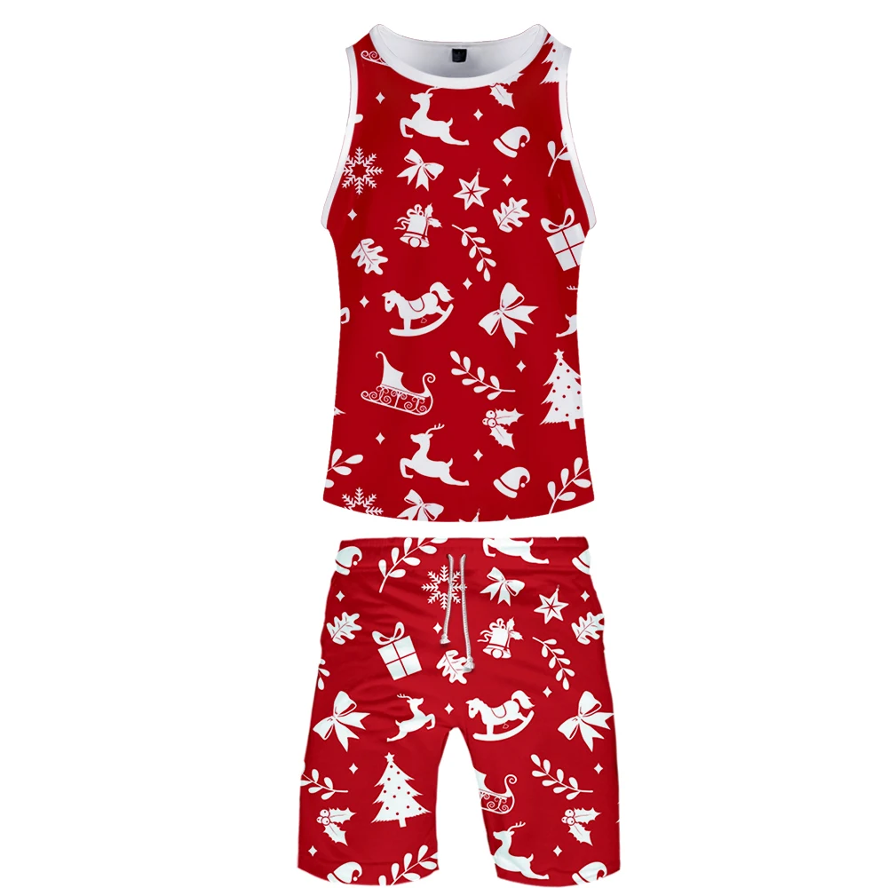 Christmas 3D Printed Two Piece Set Fashion Summer 2 piece set Tank Tops+Beach Shorts kpop tracksuit Casual Streetwear Clothes | Мужская