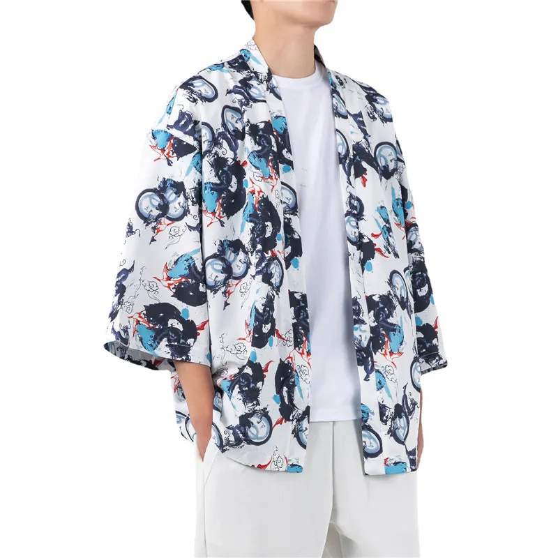 

Harajuku Japanese Style Fashion Kimono 2021 Men Women Cardigan Blouse Haori Asian Clothes Samurai Shirt Crane Print Clothing