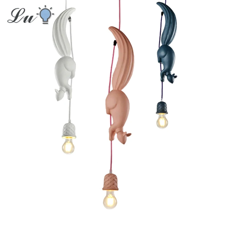 

LED Nordic Resin Squirrel Pendant Lights Children's Room Kitchen Loft Decor Pendant Lamp Parlor Restaurant Hanging Lamp Fixture