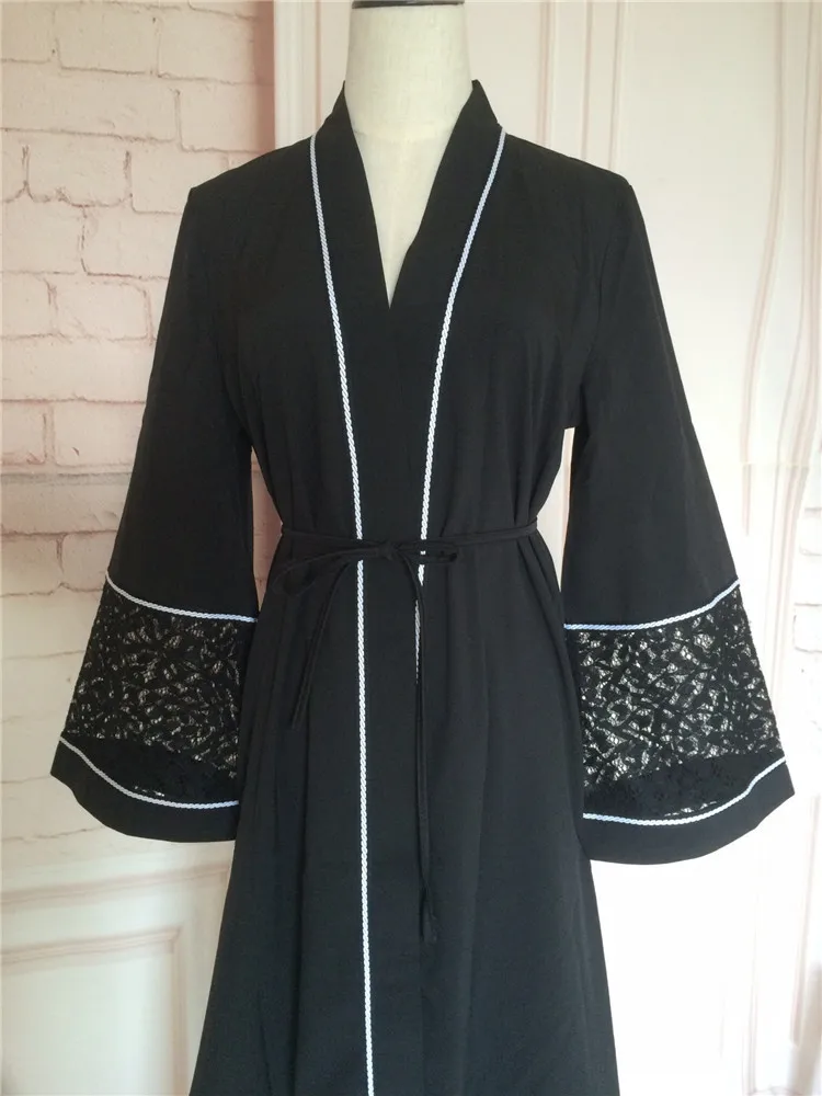 Женский мусульманский халат Abaya черный кружевной кардиган с длинными рукавами