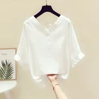 Oteele футболка женский Рубашки 2021 летом топы женские белая блузка для женщин Повседневная Футболки с коротким рукавом Сплошной цвет Женская одежда Офисные дамы рубашка