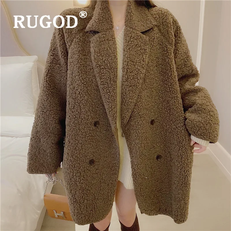 Женская кашемировая пушистая куртка RUGOD теплая флисовая средней длины уличная