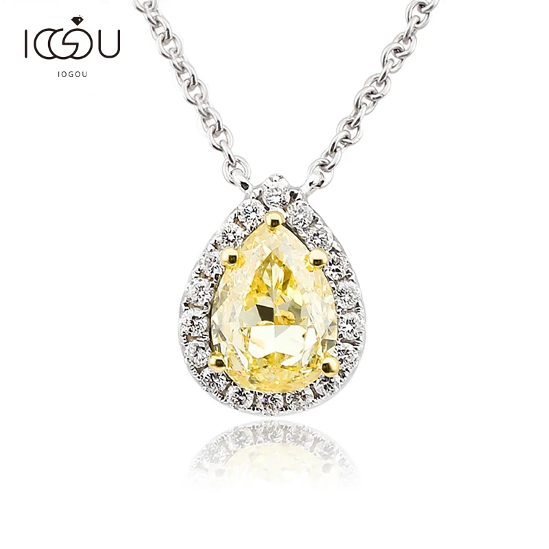 

IOGOU Classic 925 Sterling Silver Yellow 6*8mm Pear Shape Personality Necklace for Women Lab Created Sapphires Pendant Necklace