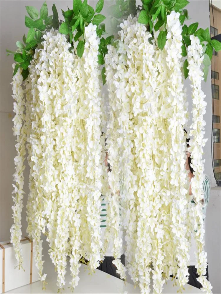 online 165cm De Comprimento Branco Elegante Wisteria Rattan Artificial Flores De Seda Hydrangea Para O Casamento Centerpieces Decorações Casa Ornamentado