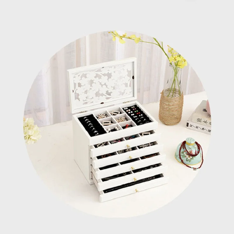 

Women Jewelry Storage Box New Design Fashion 5-Layer Wooden Jewelry Accessory Storage Tray with Lid Birthday Gift for women
