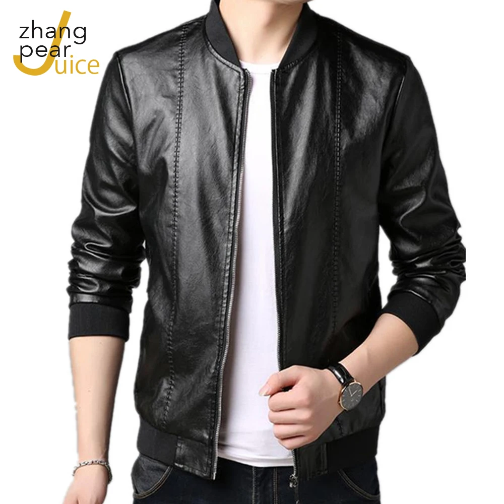 

Men's Fashion Casual Long-sleeved Motorcycle Leather Jacket Slim Fit Mens Coats Men PU Faux Leather Jacket