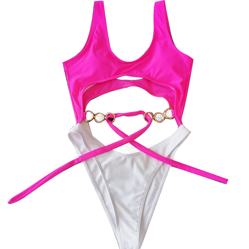 Новое поступление Женский цельный Монокини с вырезами Женская металлическая