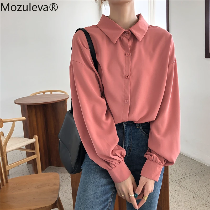 Женская шифоновая рубашка с отложным воротником на пуговицах | одежда