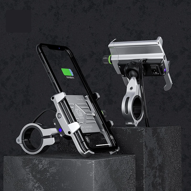 

Motorcycle Phone Holder for Moto Motorbike Mobile Stand Support 12 V USB Charger with QC 3.0 Quick Charging Cellphone Mount