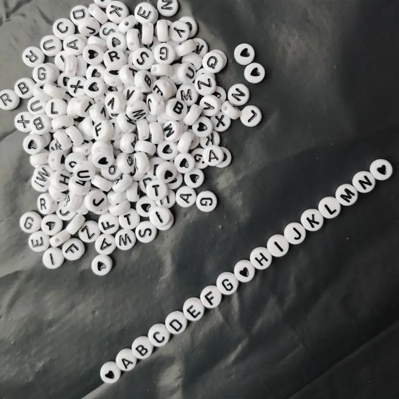 

1200Pcs A-Z Letter Alphabet Heart White Round Acrylic Beads DIY Jewelry Making