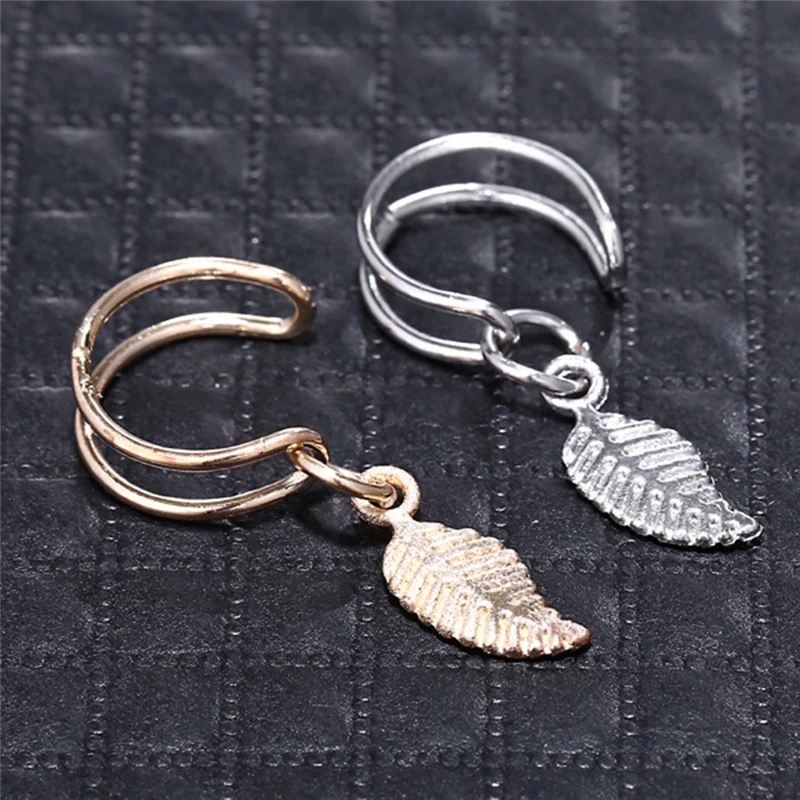 1pc Punk Rock Geometric U Shape Ear Clip Cuff Wrap Earrings No Piercing-Clip Leaf Pattern Statement Jewelry For Women | Украшения и