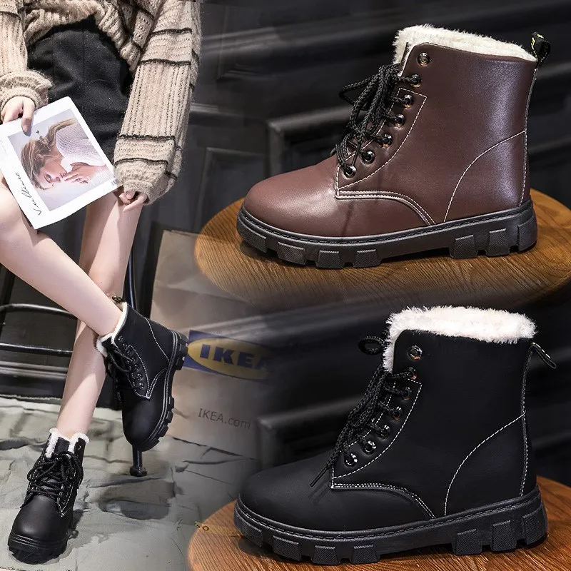 Меховые зимние новые теплые женские Ботинки Martin плюс бархатные ботинки