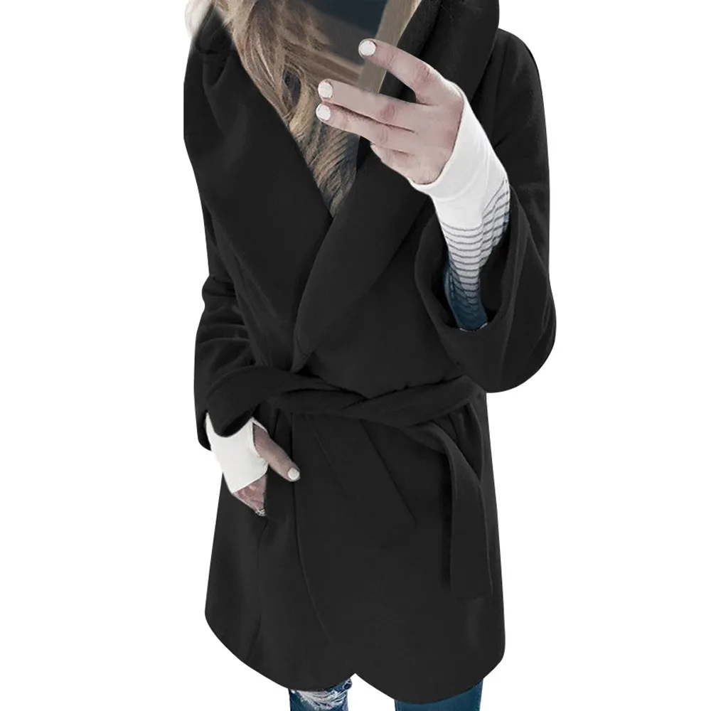 Женское зимнее шерстяное пальто с отворотом Свободный плащ на пуговицах верхняя