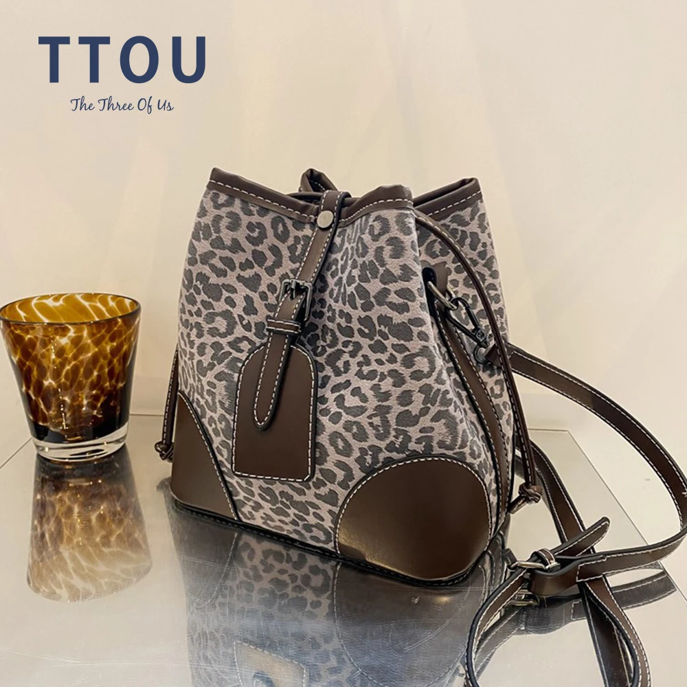 

Fashion Leopard Leather Bucket Crossbody Bags for Women 2021 Small Branded Trends Luxury Designer Shoulder Handbags and Purses
