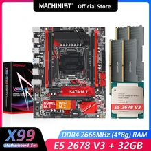 Machinist X99 Motherboard Set Kit Intel Xeon E5 2678 V3 LGA 2011-3 CPU Processor DDR4 32GB(4*8GB) 2666MHz RAM Memory X99-RS9