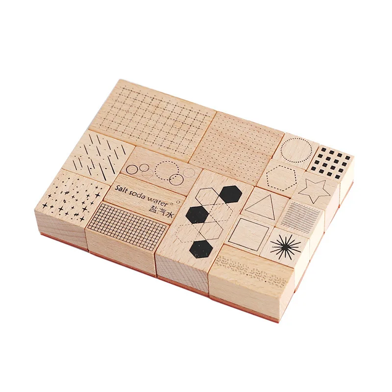 Деревянный штамп в стиле ретро геометрический набор базовая графика круглые