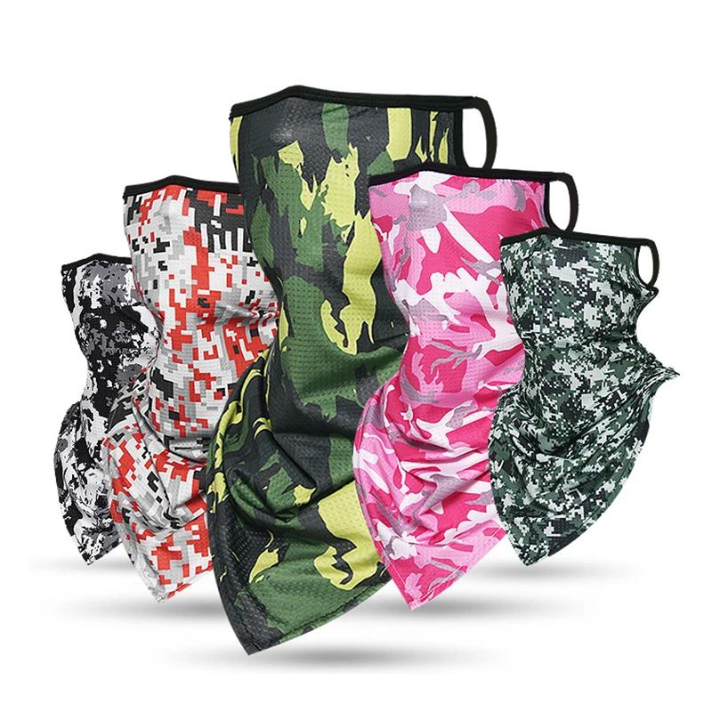 

Cycling Face Mask Camouflage Half Face Breathable Neck Gaiter Sunscreen Tactical Balaclava Motorcycle Face Shield With Ear Loops
