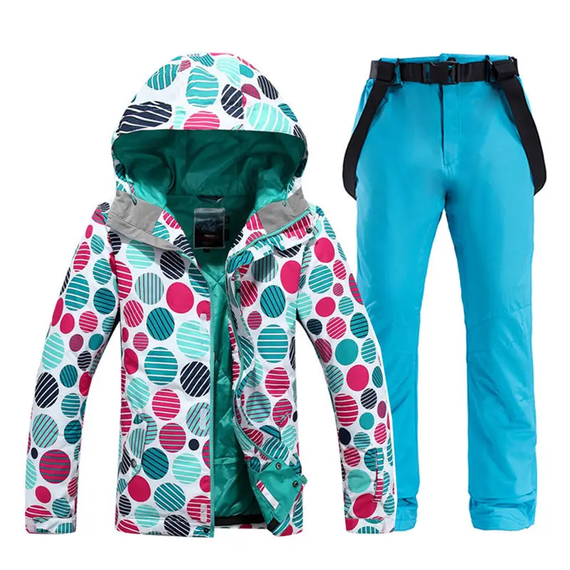 Pic Jacket and Pant Женская зимняя одежда, уличная спортивная одежда, комплекты для сноубординга, водонепроницаемые ветрозащитные лыжные куртки и зимние штаны с поясом - Цвет: Pic Jacket and Pant