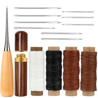 lmdz leather sewing needles kit with bottle leather wax thread wooden handle awls for diy hand sewing craft tool leather tools