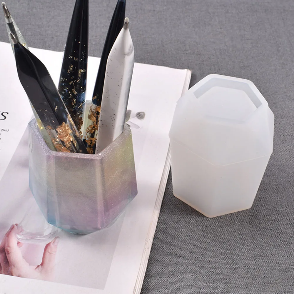 

2021 New Silicone Mould Dried Flower Resin Decorative DIY Hexagon pen holder mould Type Epoxy Resin Molds For Jewelry