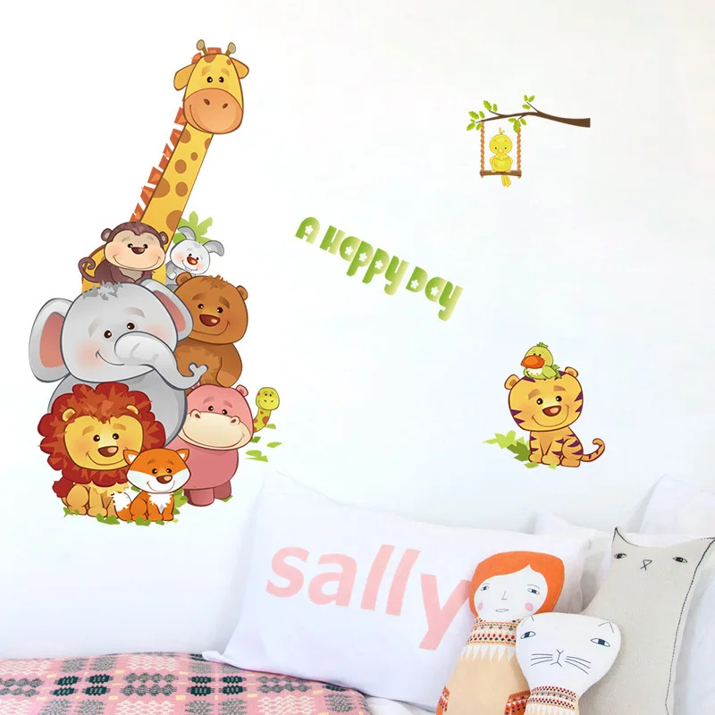 Мультяшные животные наклейки на стену Счастливый Мальчик обои сделай сам