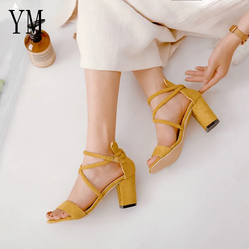 Сандалии женские с перекрестными ремешками на высоком каблуке 4 цвета|Боссоножки