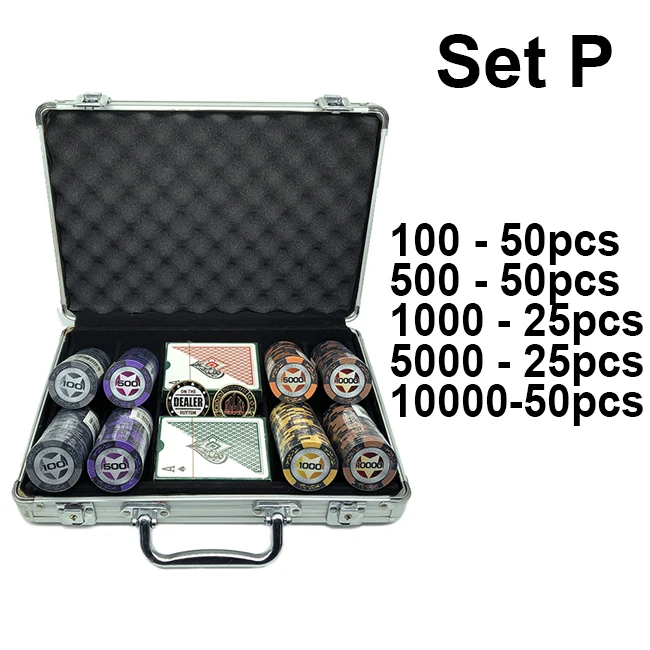 Set P Набор фишек для покера серии World, 200 шт., с дилером и все в комплекте, 2 пластиковые игральные карты и чемодан, 40*3,4 мм, 14 г - Цвет: Set P